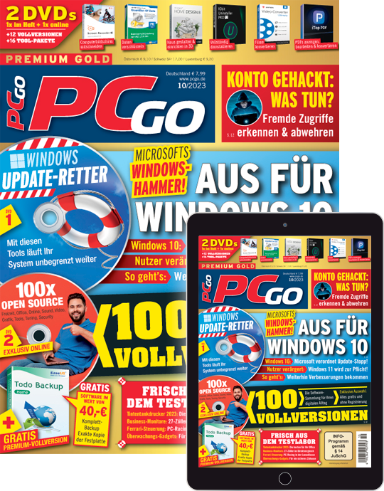 PCgo Premium Gold mit drei DVD's (Heft-Themen-DVD, Spielfilm Film-DVD und Spezial-Themen DVD) in jeder Ausgabe und eine Prämie Ihrer Wahl